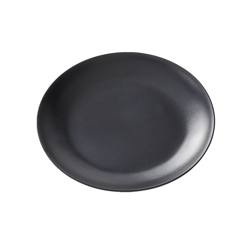 Melamine black matte round plate, hot pot, barbecue, restaurant stir-frying plate, bone plate, imitation porcelain tableware, side dish plate, commercial flat plate Item Picture