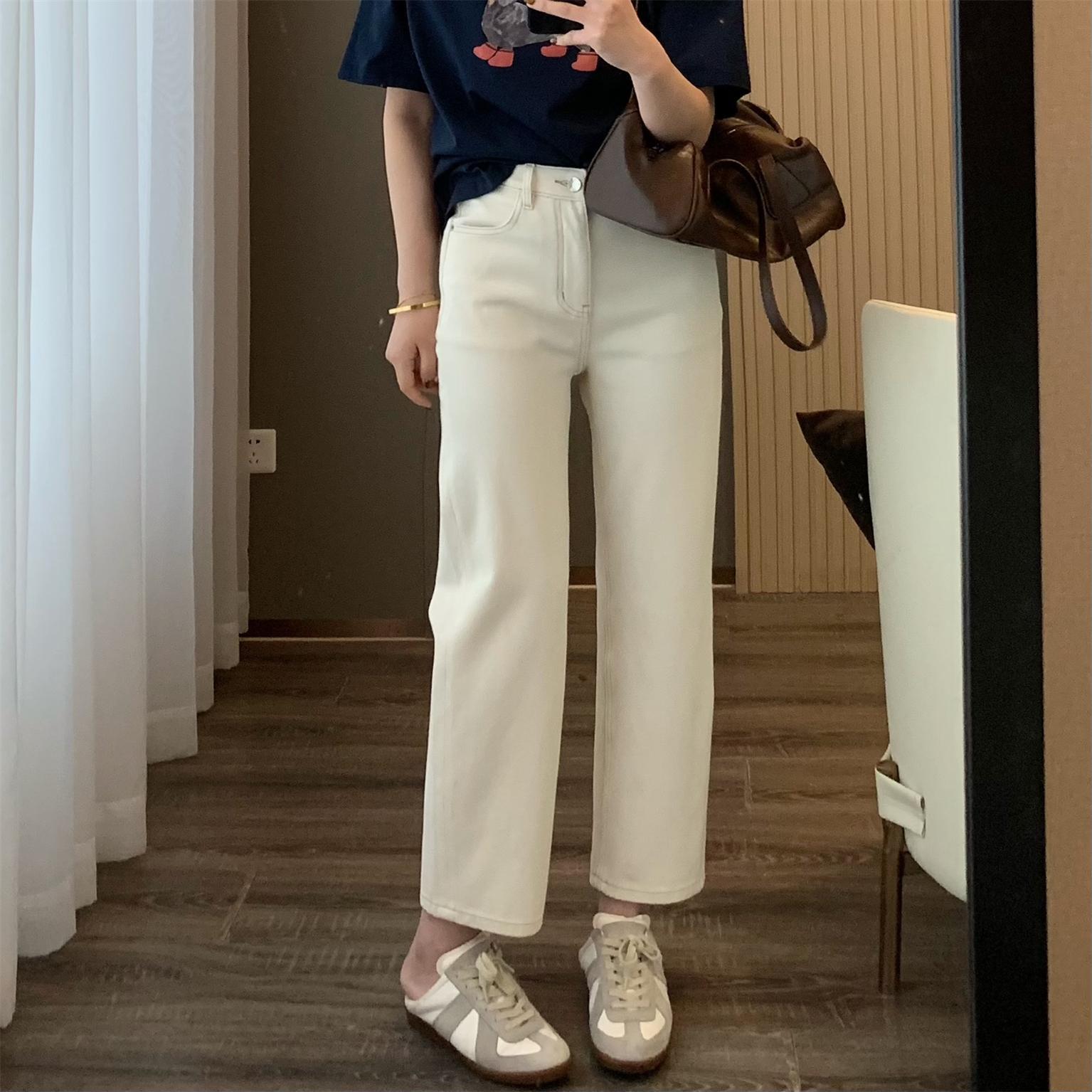 朵妮DN 莱赛尔亚麻360四面弹春夏亚麻透气高腰显瘦法棍裤牛仔裤女
