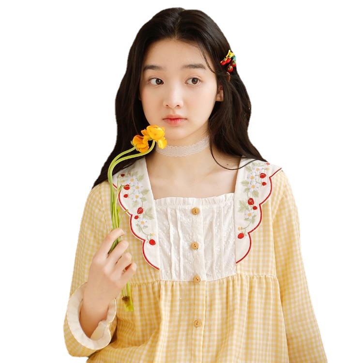 Ladies Spring And Summer New 2023 Long Sleeve Trousers Pure Cotton Gauze Thin Women's Home Wear Set Item Picture