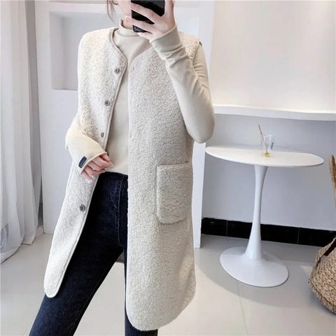 Fashionable and versatile vest for women, warm and thick fleece faux lambskin for women, single outerwear with the new autumn and winter vest for women details Picture