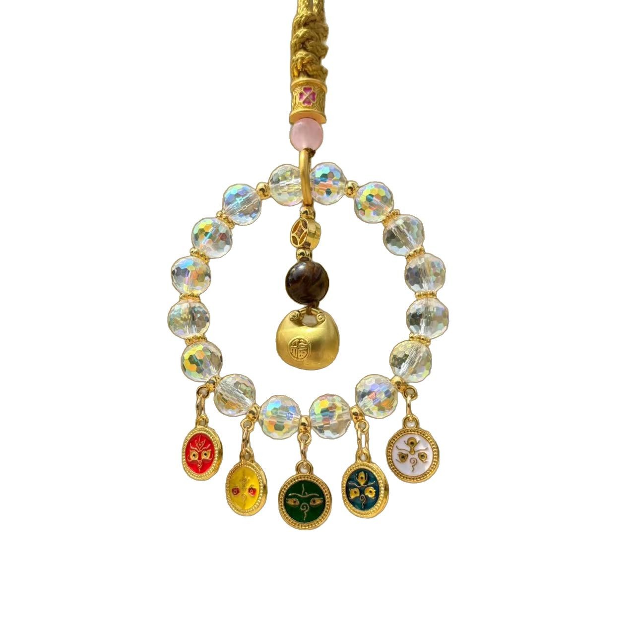 Lingyin's new lucky bag, five-way God of Wealth car pendant, five-color crystal peace lock, bag pendant, Chinese-style accessories, and national trend accessories Item Picture