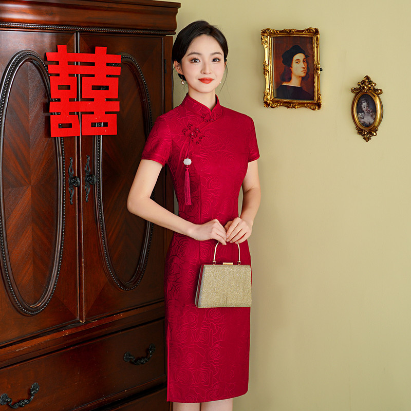 威芸旗袍/旗袍/上海东方明珠/旗袍女短袖新中式/中式婚纱女细节图