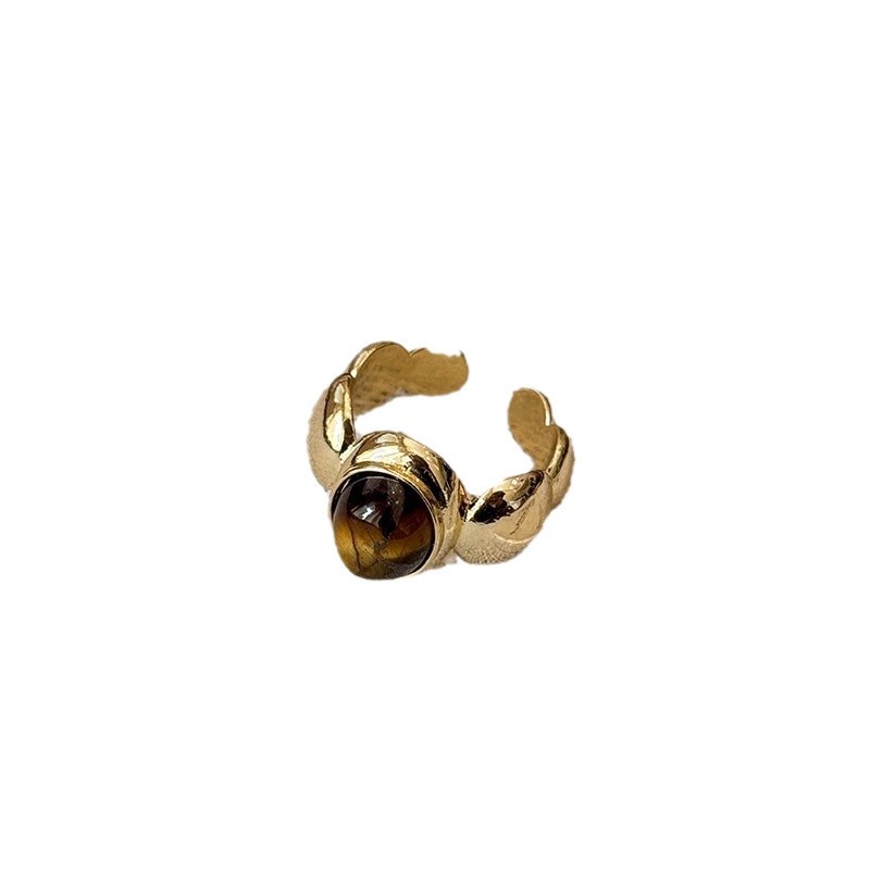 vintage tiger's eye open ring, retro style index finger ring, niche high-end accessory for women Item Picture