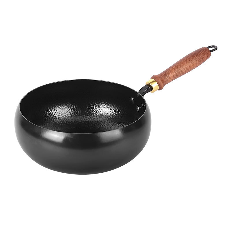 Household hammer-patterned large-belted iron pot, hand-forged wrought iron wok, uncoated household small milk pot and small stew pot Item Picture