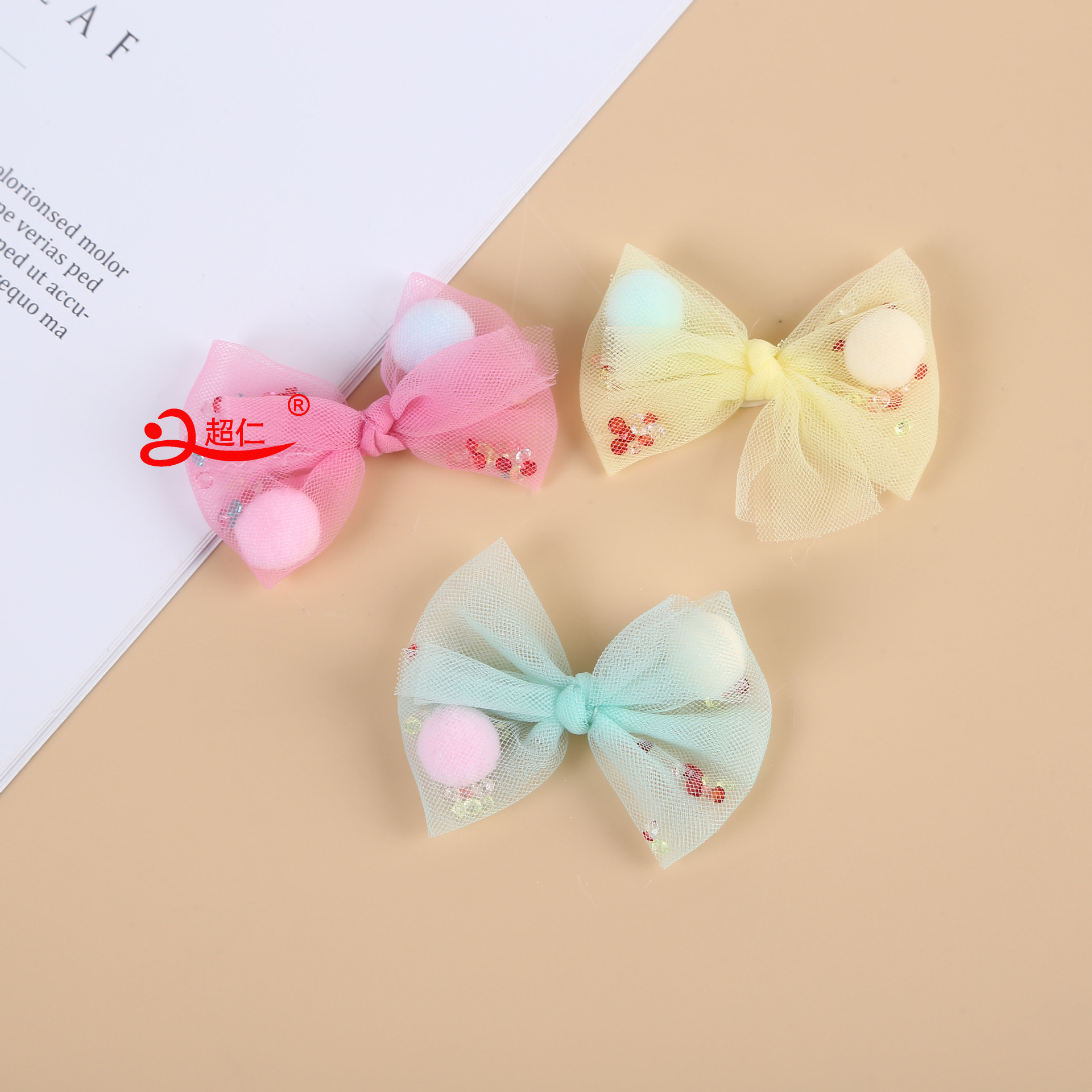 Handmade Bow Japanese And Korean Style Hair Accessories Gift Clothing Accessories Net Yarn Color Diamond Hairball Bow Can Be Made details Picture