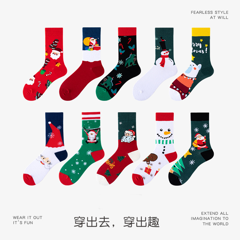 4 pairs of Christmas sock gift box set, European and American cross-border Santa Claus Snowman cartoon cotton socks, wholesale Christmas socks Specification image