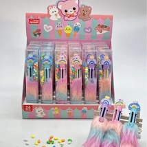 柠好萌彩虹圆珠笔毛绒小角兽美人鱼海马小熊彩虹图案带糖果玩具笔