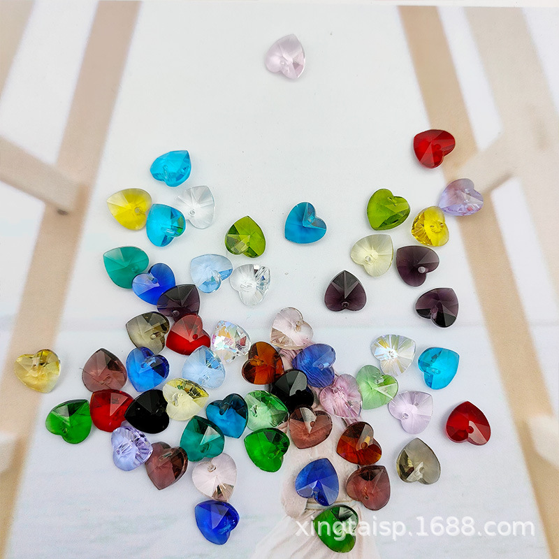 Diy Beaded Accessories Glass Pendant Ear Piece Crystal Single Hole 10Mm Small Heart 【 Factory 100 Pieces Starting Batch 】 details Picture