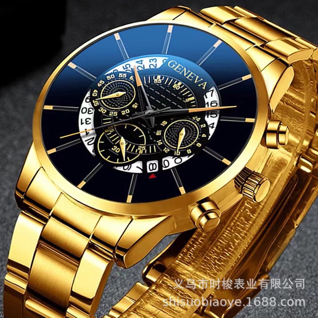 Factory direct sales of calendar steel band watches, men's large dials, quartz watches, cross-border men's watches, wholesale men's watches for foreign trade