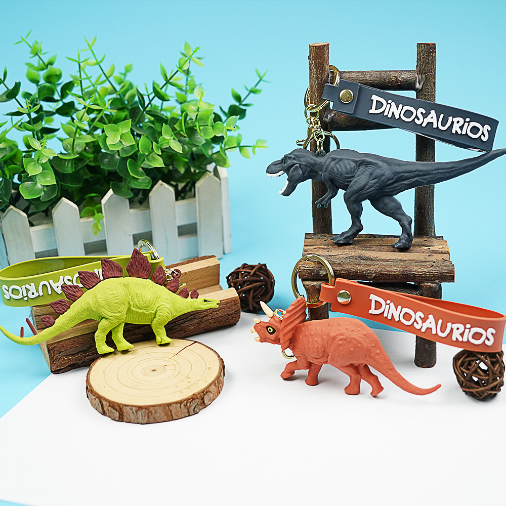Creative Jurassic dinosaur keychains, cartoon backpacks, small pendants, gift wholesale, doll accessories, dolls, key chains details Picture