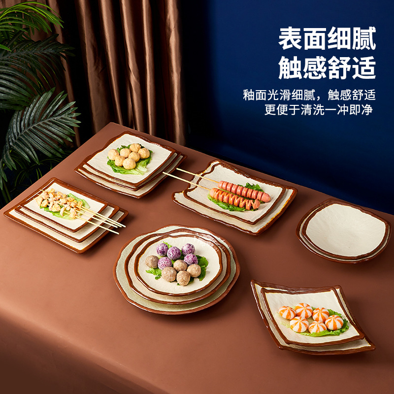 Street-style tableware, anti-porcelain clay bowls for hot pot restaurants, nostalgic and retro plates, side plates, snack plates, melamine commercial round plates Specification image