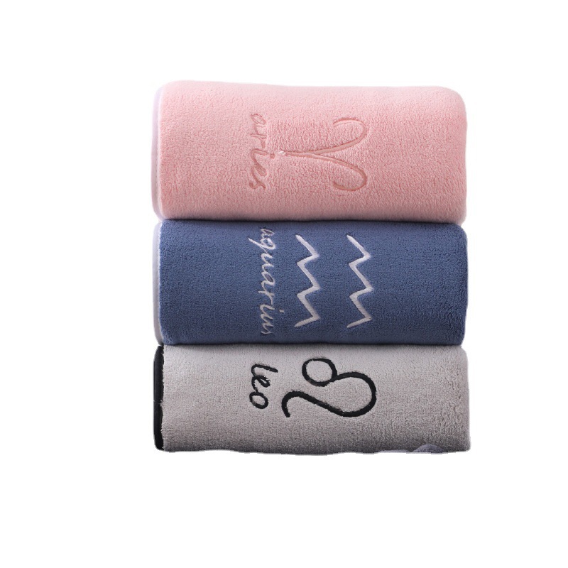 【LOVELY HOME】【 Hold Jia 】 Twelve constellation bath towel coral velvet warp knitting factory direct sales 70*140cm couple embroidery than water absorption Item Picture