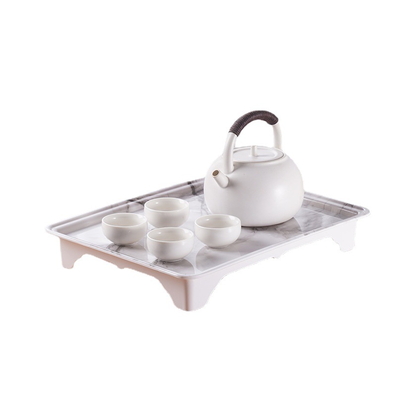 带脚茶具托盘金色大理石纹托盘茶盘仿瓷密胺茶具茶盘TRAY白底实物图