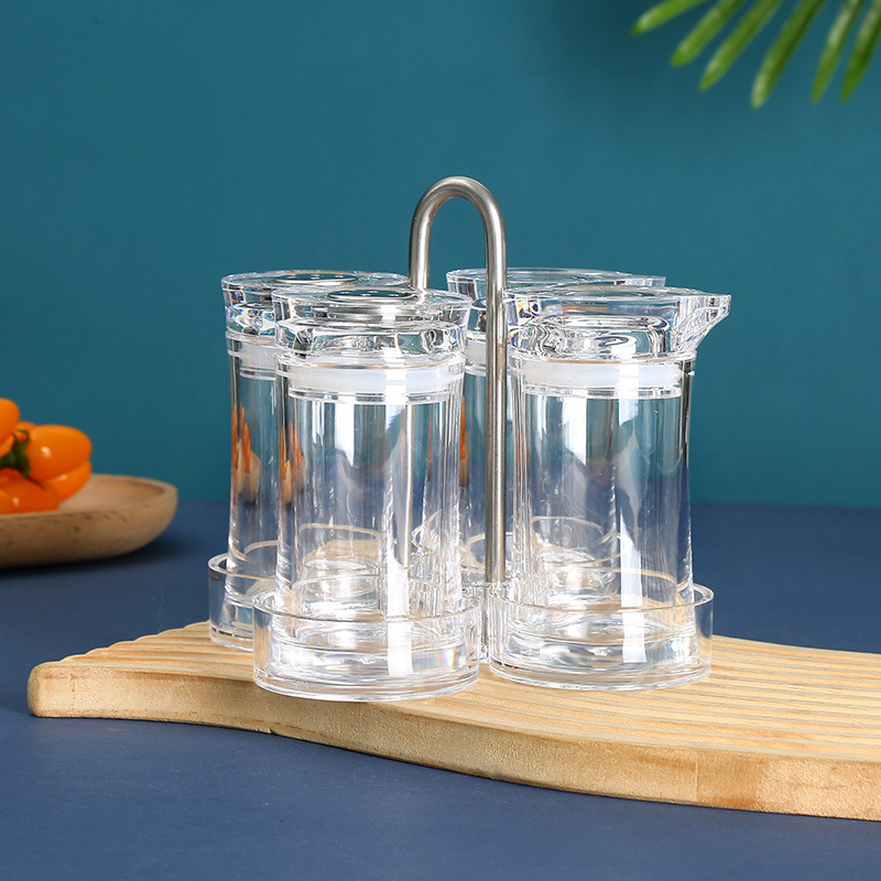 Acrylic Seasoning Bottles in a Small Apartment Kitchen