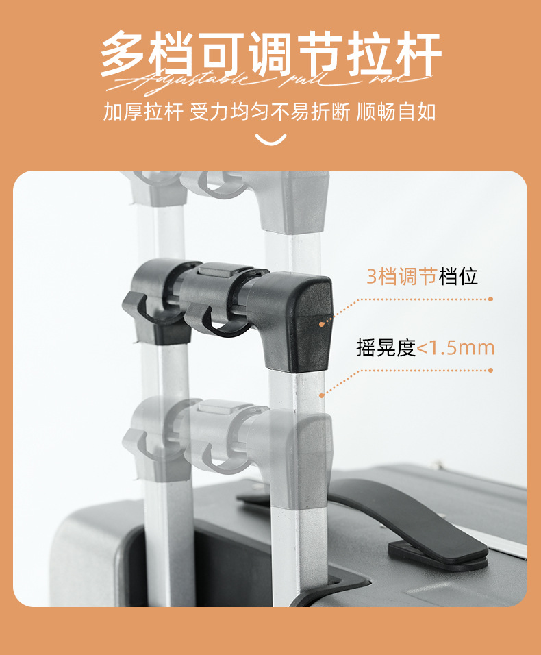 跨境新款​​前开盖拉链箱20/24/29寸旅行箱万向轮密码锁行李箱详情8