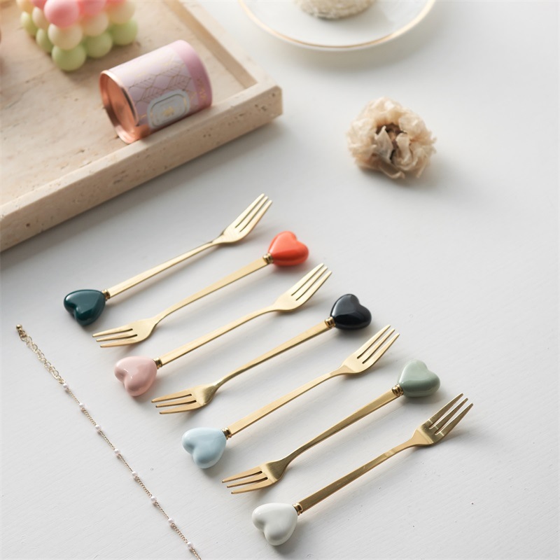 Light luxury ceramic spoon Stainless steel high appearance level coffee spoon Afternoon tea cake dessert spoon Creative small fork soup spoon thumbnail