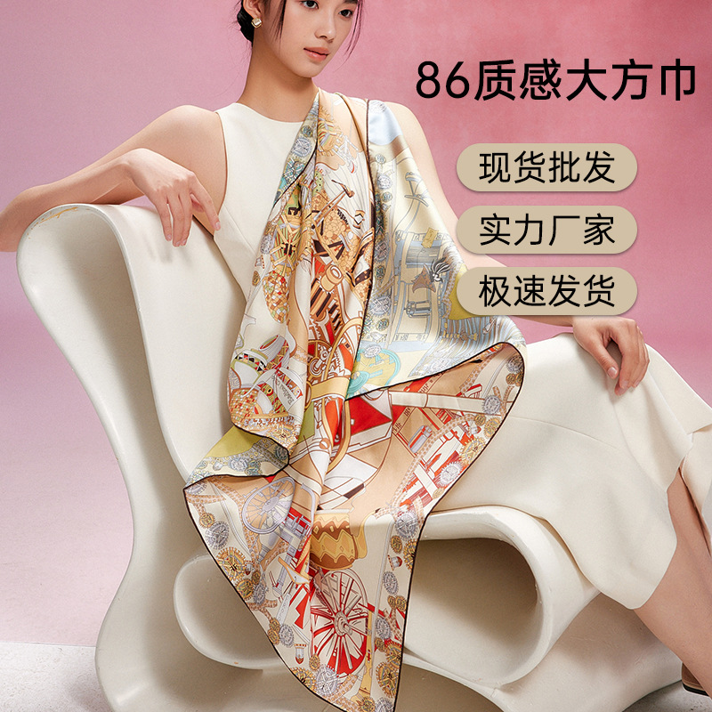 丝巾工厂原创设计欧美风真丝丝巾90方巾双面印花图案桑蚕丝围巾