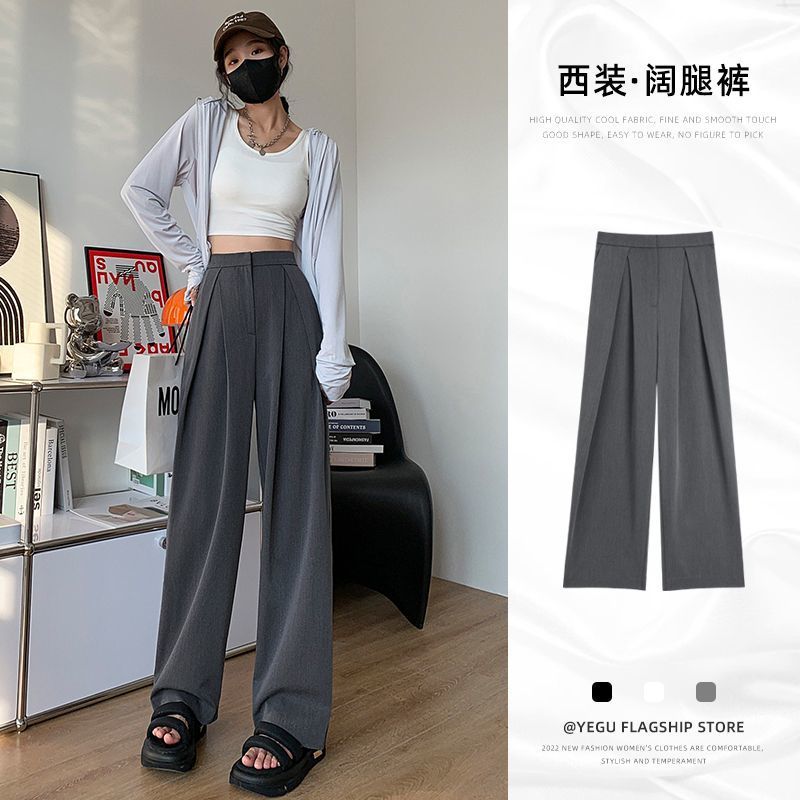 Wide-Leg Pants Women's Suit Pants Spring And Autumn New Draping Loose Casual Mopping Pants Straight Leg High Waist Gray Pants Woman Item Picture