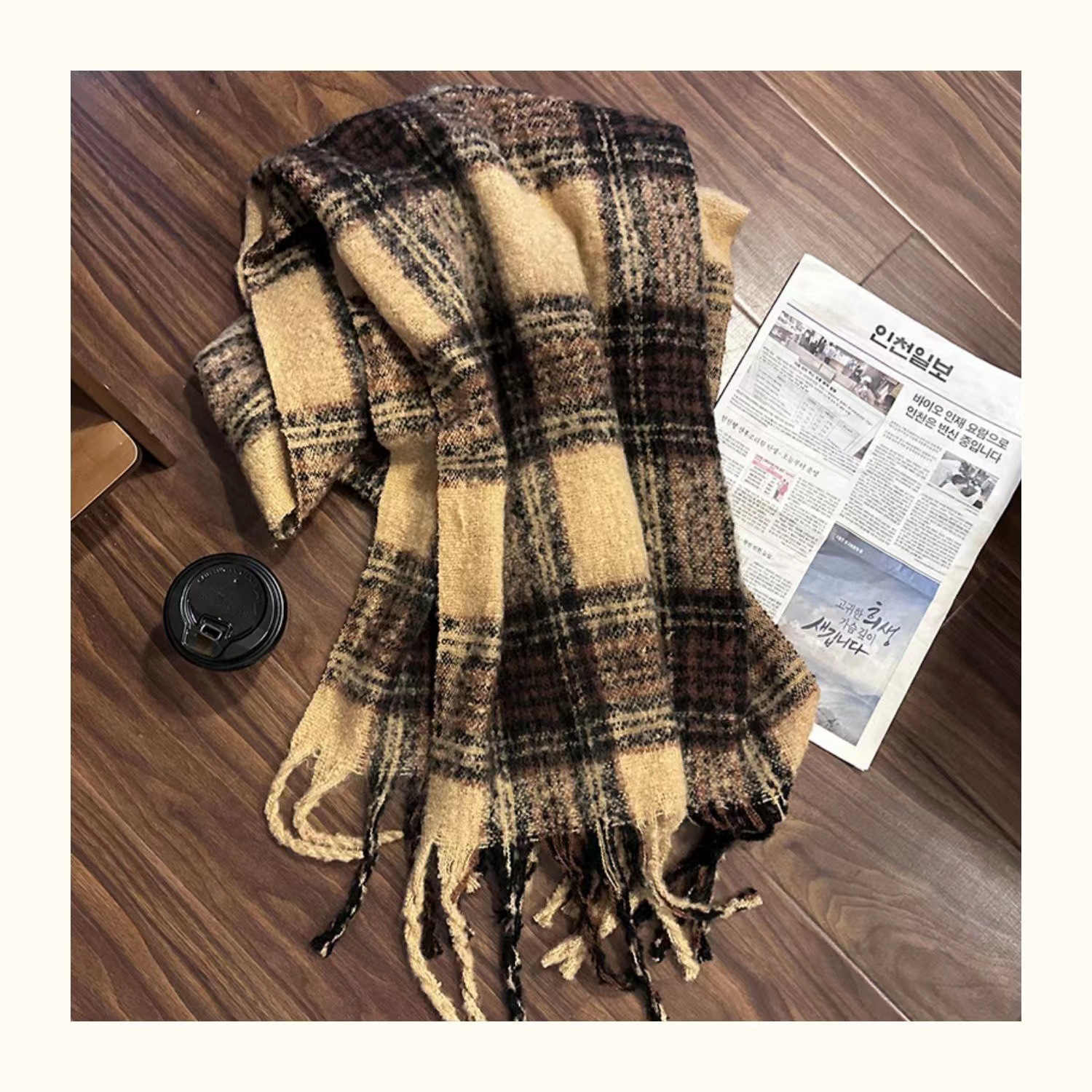 Plaid Scarf Women's Autumn And Winter Explosive All-Over Shawl Senior Imitation Cashmere Warm Neck Mohair Fringe Scarf Specification drawing