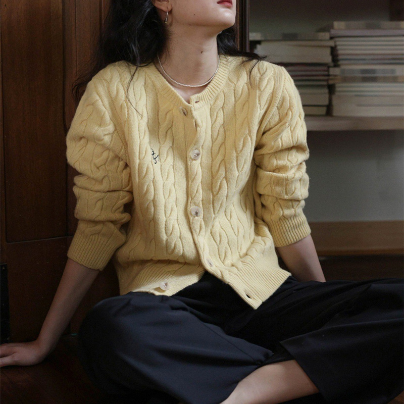 口碑款 澳洲美利奴羊 毛绞花圆领针织开衫外套春针织衫长袖