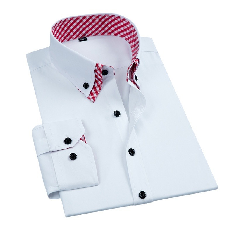 Cross-border men's color-blocking shirt, men's long-sleeved no-iron, anti-wrinkle, business casual, professional formal wear, cotton design sense shirt Item Picture