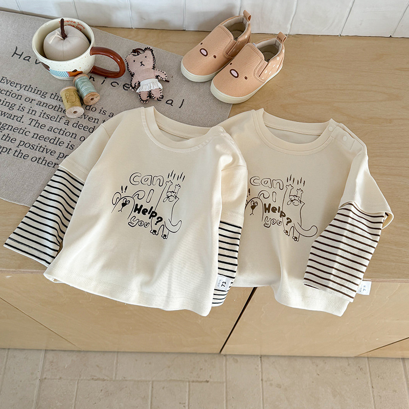 儿童T恤长袖2025春秋季宝宝圆领打底衫条纹洋气上衣婴幼儿衣服a类