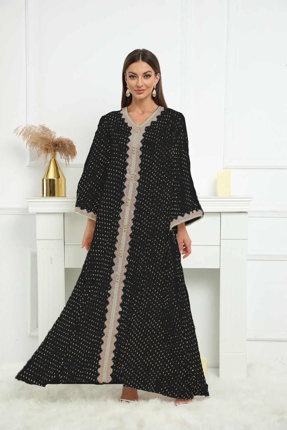 Zd004 Middle East Abaya Summer Fashion High-End Women's Dress Elegance In The Long Slim-Fit Muslim Dress Specification drawing