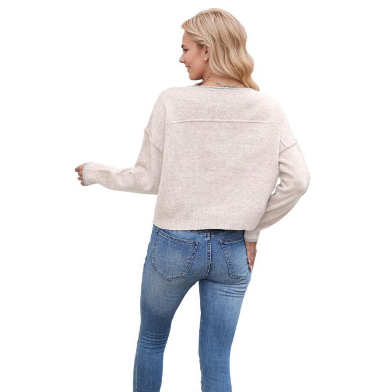 The new European and American women's clothing is a cross-border bestseller for autumn and winter. It features a round-neck color-blocked knitted sweater and a loose and versatile pullover sweater for 2025 Application Scenario