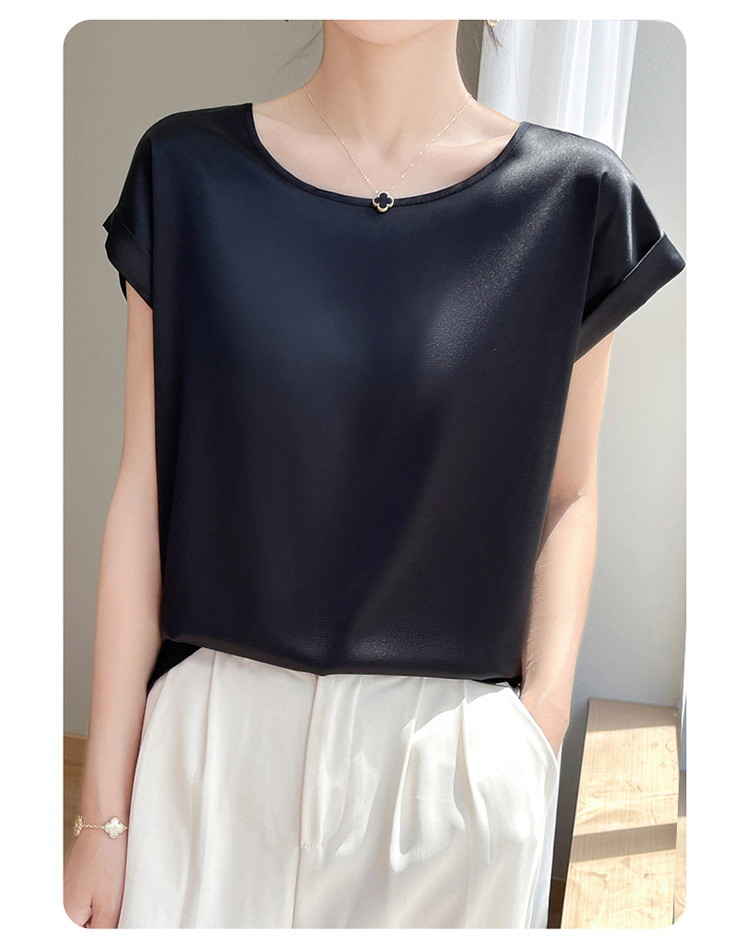A new summer collection of silk top, short-sleeved T-shirt, simple and loose, round-neck mulberry silk tank top with acetate satin pic 30