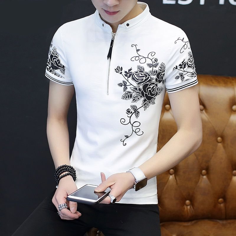 Fashionable zipper short-sleeved T-shirt for men, summer new Korean-style slimming POLO shirt for teenagers and students, trendy half-sleeve Item Picture