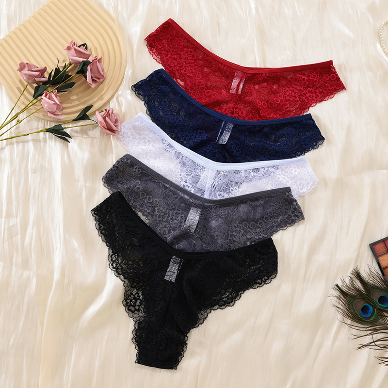 Olivia's Night Cross-border European and American sexy underpants for women, lace low-waist seductive half-hip pure cotton crotch export knitted triangle pants for women Specification image