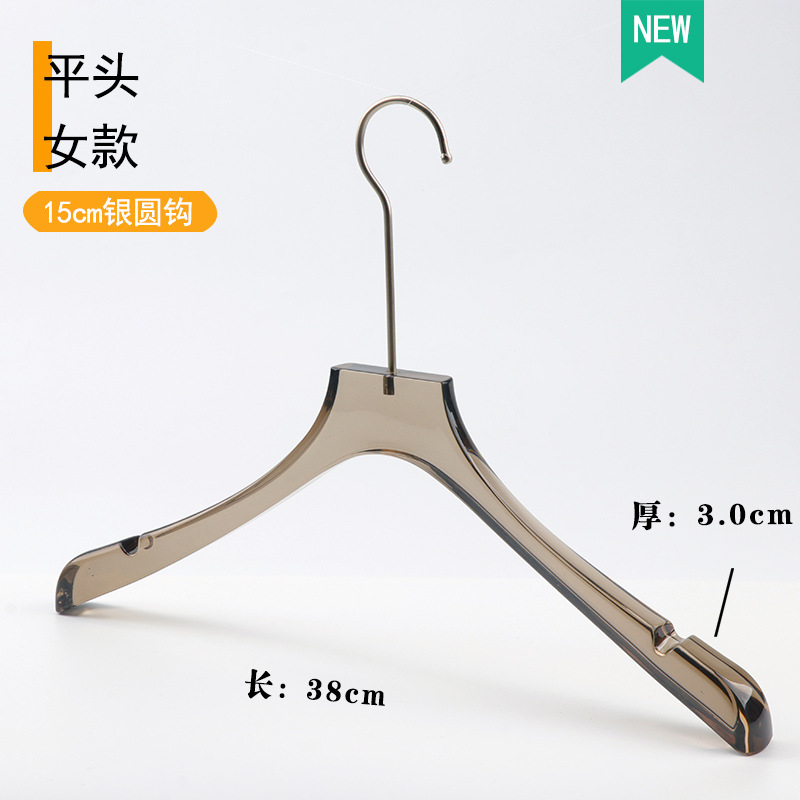 Wholesale of transparent acrylic crystal anti-slip coat hangers for men's and women's clothing with cigarette ash, children's pants and jackets Specification image