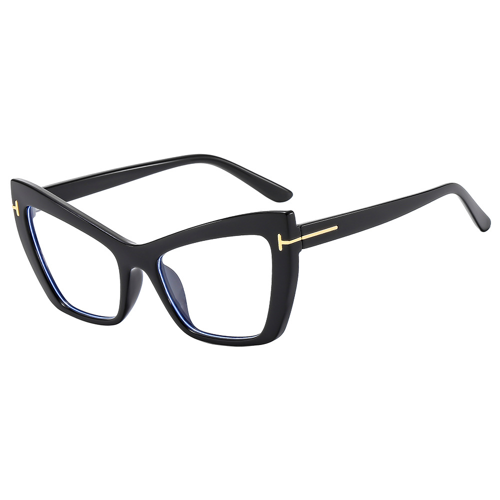 Wholesale of new cross-border T-shaped cat-eye anti-blue light flat frame glasses, fashionable and versatile European and American spectacle frames for women details Picture