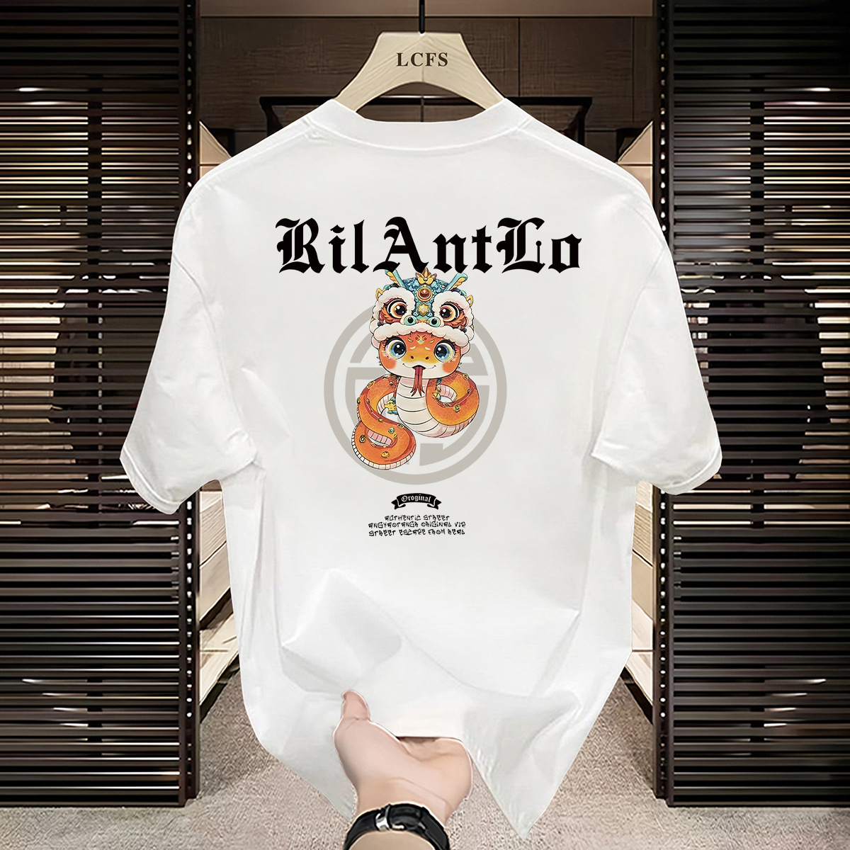 Red short-sleeved T-shirt for men in the Year of the Snake, a new style of pure cotton New Year's clothing for 2025 Specification image