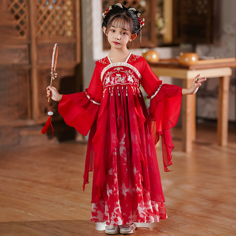 National Trend - Girls' Hanfu 2026 New Tang Suit, Chinese Style Long-sleeved Embroidered blouse and Skirt, Ancient-style performance Costume, Super Fairy Ancient-style skirt Specification image