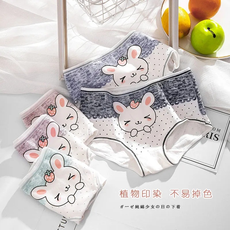 New cute cartoon antibacterial printed student cotton breathable day series midwaist girly briefs full figure