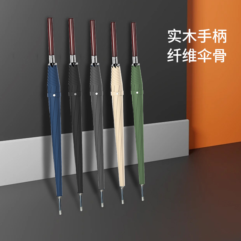 木柄8骨自动伞长柄伞黑胶防晒遮阳伞商务直杆伞加印logo广告伞