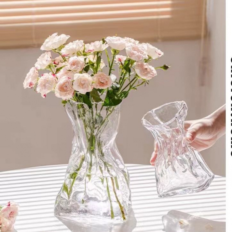 Irregular-shaped flower arrangement hydroponic vase at half price, living room decoration money bag size sense glass