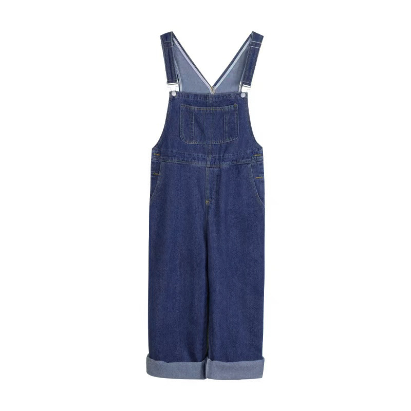 Denim overalls for women, new spring and autumn style, Korean style loose, petite students look younger and slimmer, wide-leg straight pants Item Picture
