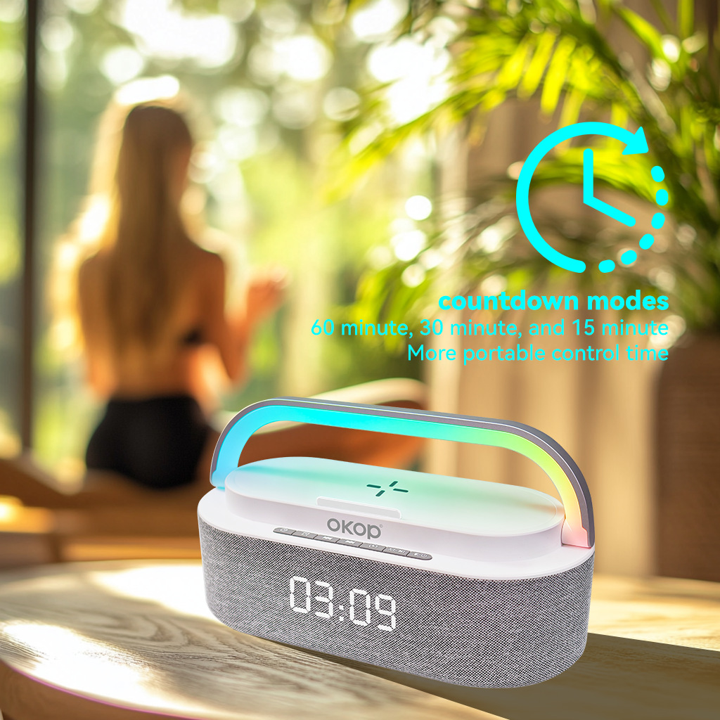 578 Bluetooth speaker, desktop clock, alarm clock, 15W wireless charging for mobile phone, white noise, high sound quality, small speaker, cross-border pic 3