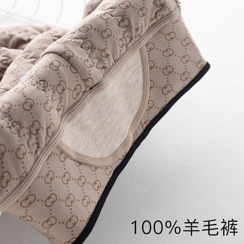 羊毛保暖裤冬季特厚蚕丝一体裤女士外穿一字裆东北超厚棉裤打底裤