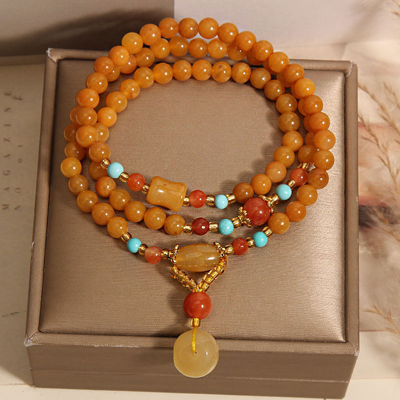 Gold thread jade colorful beaded multi-layer bracelet for women, light luxury, niche, exquisite, retro and high-end feel, peace pendant bracelet Application Scenario