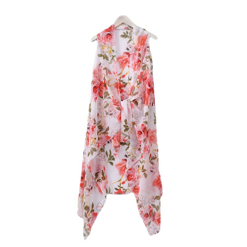 Crossover thin chiffon big red flower chaleco chal toalla de playa impresa ciclismo thin sunproof bufanda al por mayor Item Picture