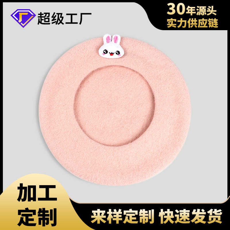 Satin Lined Custom Embroidery Logo Fashion Winter Wool Beret Hat For Women full figure