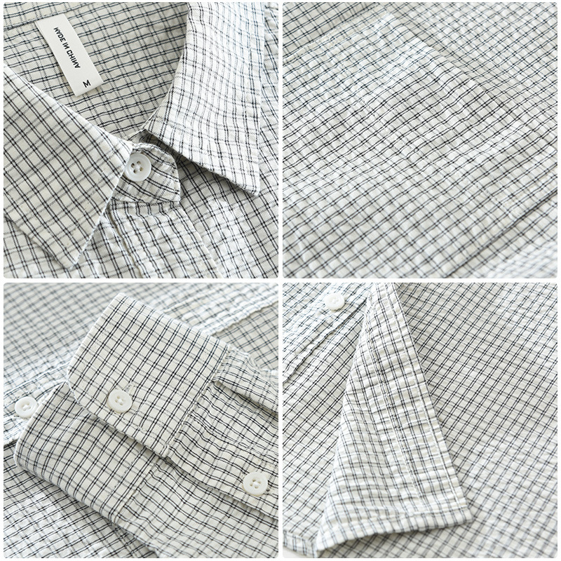 7376 Japanese style fresh checkered long-sleeved shirt for men, fashionable and versatile, casual and artistic loose top, one-piece consignment Application Scenario