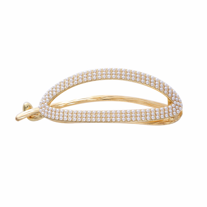 New Korean Version Of Pearl Inlaid Diamond Oval Hair Back Head Ball Head Twist Clip A Word Clip High-Grade Hair Accessories Item Picture