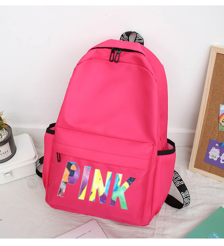 2021新款跨境女士双肩包 防泼水学生书包 外贸PINK镭射女包背包