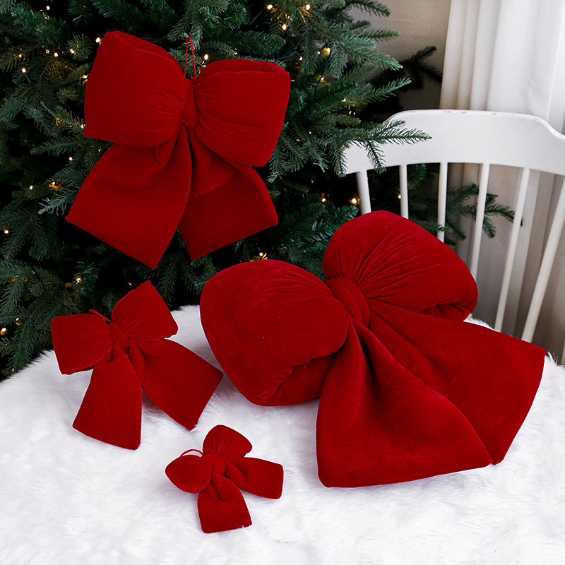 Red velvet velvet fabric three-dimensional bow, large Christmas tree decoration, window display decoration for the Spring Festival and New Year