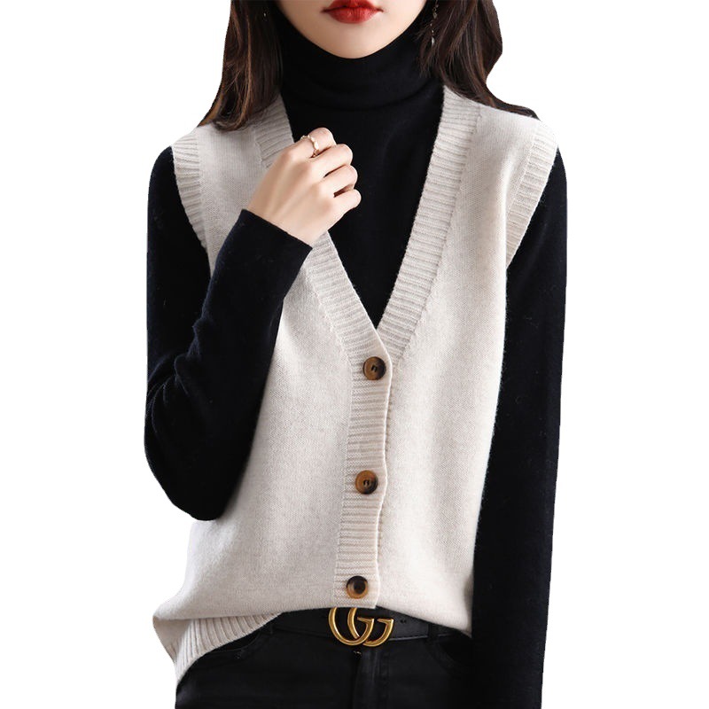 For the spring and autumn of 2023, wear a Korean-style slim, simple and loose solid-color knitted cardigan, vest, sweater and women's vest over it Item Picture