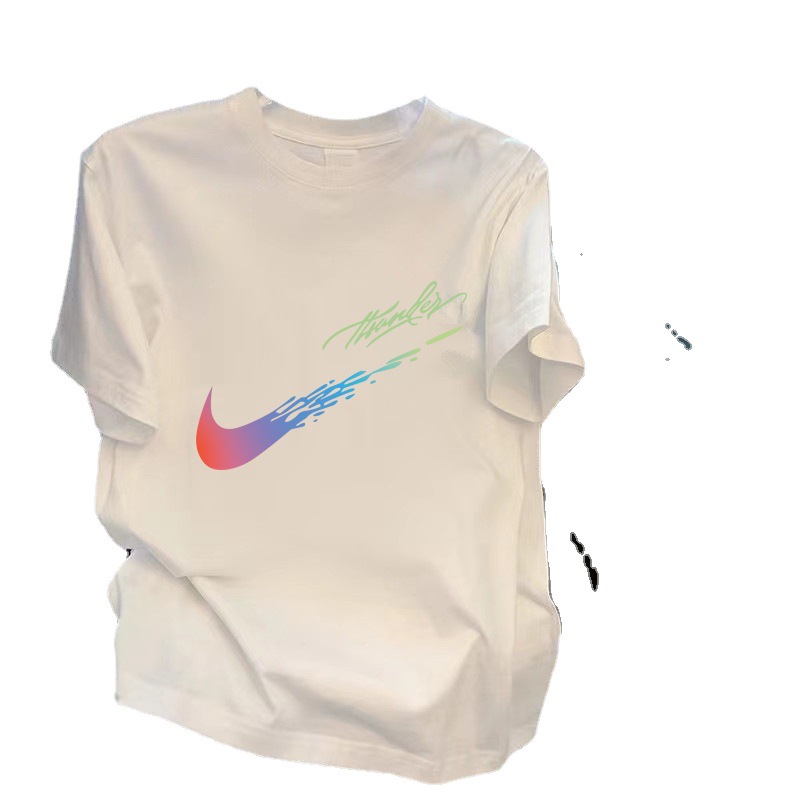 Pure cotton T-shirt 2023 trendy sporty new men's loose, large-sized, round-neck printed base layer Item Picture